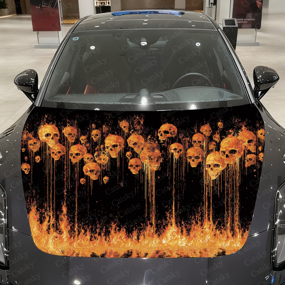 Car Accessories Gift Ideas - Flame And Skull Car Hood Stickers
